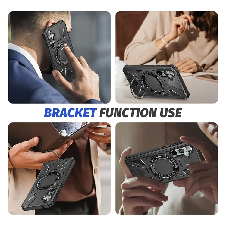For Samsung Galaxy S23 FE Case TPU+PC Rotating Kickstand Phone Cover Built-in Magnetic Holder Metal Sheet - Black