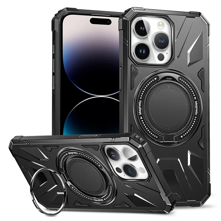 Für iPhone 14 Pro Max Hülle Anti-Sturz Stoßabsorbierend TPU+PC Ständer Smartphone-Abdeckung - Schwarz