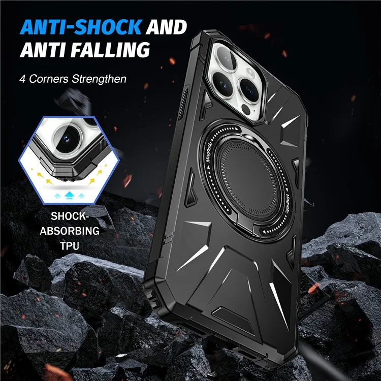 Für iPhone 14 Pro Max Hülle Anti-Sturz Stoßabsorbierend TPU+PC Ständer Smartphone-Abdeckung - Schwarz