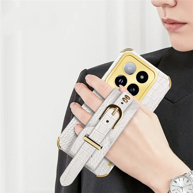 Pour Xiaomi 14 Pro Case Bracelet Électroplacage Découpe Précise Couvercle de Téléphone - Blanc