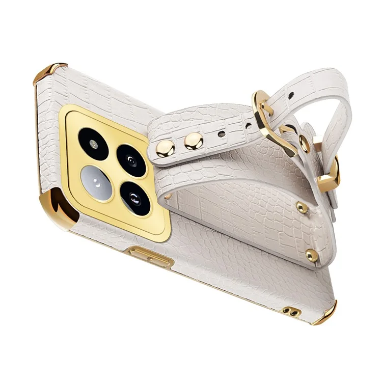 Pour Xiaomi 14 Pro Case Bracelet Électroplacage Découpe Précise Couvercle de Téléphone - Blanc