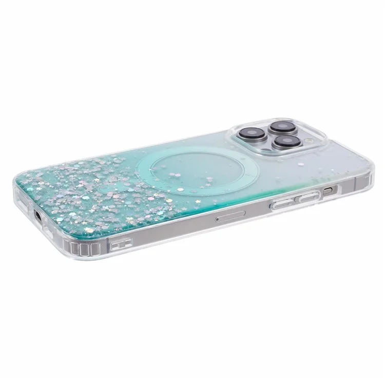 JTW Series For iPhone 12 Pro Max 6.7 inch Case Compatible with MagSafe Sparkle Epoxy TPU+Acrylic Phone Cover - Green