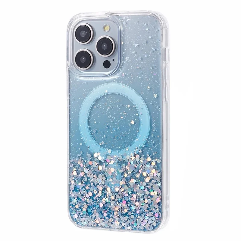 JTW Series For iPhone 15 Pro Shockproof Case Sparkle Epoxy TPU+Acrylic Phone Shell Compatible with MagSafe - Blue