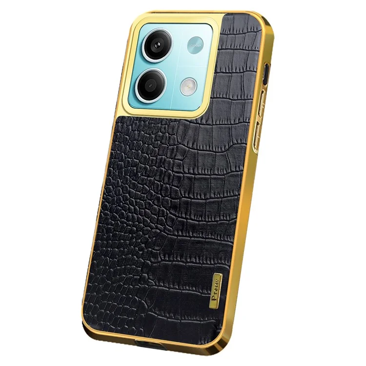 For Xiaomi Redmi Note 13 5G Case Crocodile Texture Leather+TPU Phone Back Shell Cover - Black