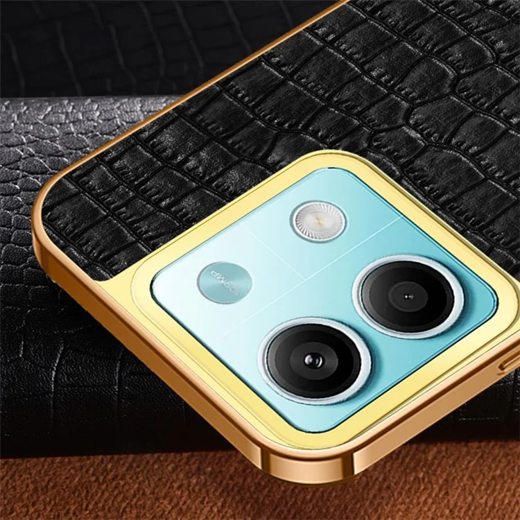 For Xiaomi Redmi Note 13 5G Case Crocodile Texture Leather+TPU Phone Back Shell Cover - Black