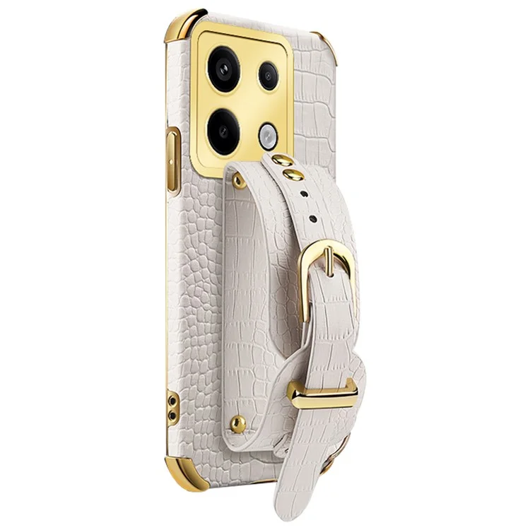 For Xiaomi Redmi Note 13 Pro 5G / Poco X6 5G Case PU Leather+TPU Wristband Phone Cover - White