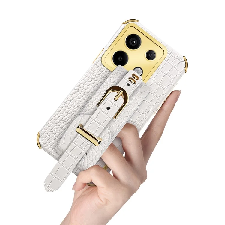 For Xiaomi Redmi Note 13 Pro 5G / Poco X6 5G Case PU Leather+TPU Wristband Phone Cover - White