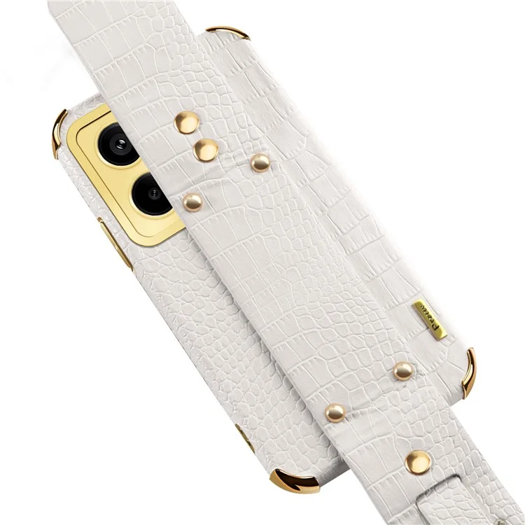 For Xiaomi Redmi Note 13 Pro 5G / Poco X6 5G Case PU Leather+TPU Wristband Phone Cover - White