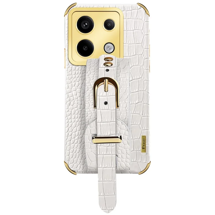 For Xiaomi Redmi Note 13 Pro 5G / Poco X6 5G Case PU Leather+TPU Wristband Phone Cover - White