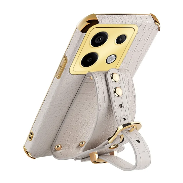 For Xiaomi Redmi Note 13 Pro 5G / Poco X6 5G Case PU Leather+TPU Wristband Phone Cover - White
