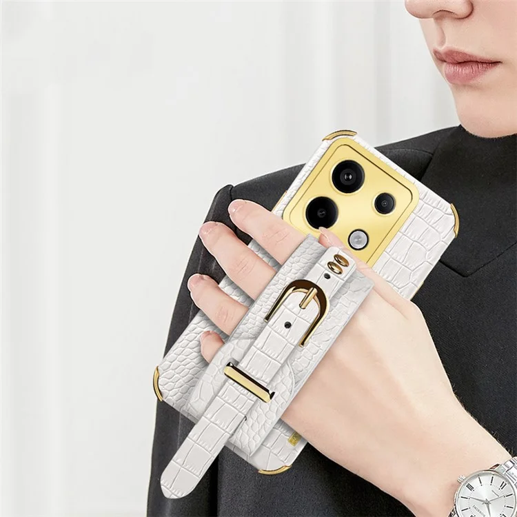 For Xiaomi Redmi Note 13 Pro 5G / Poco X6 5G Case PU Leather+TPU Wristband Phone Cover - White