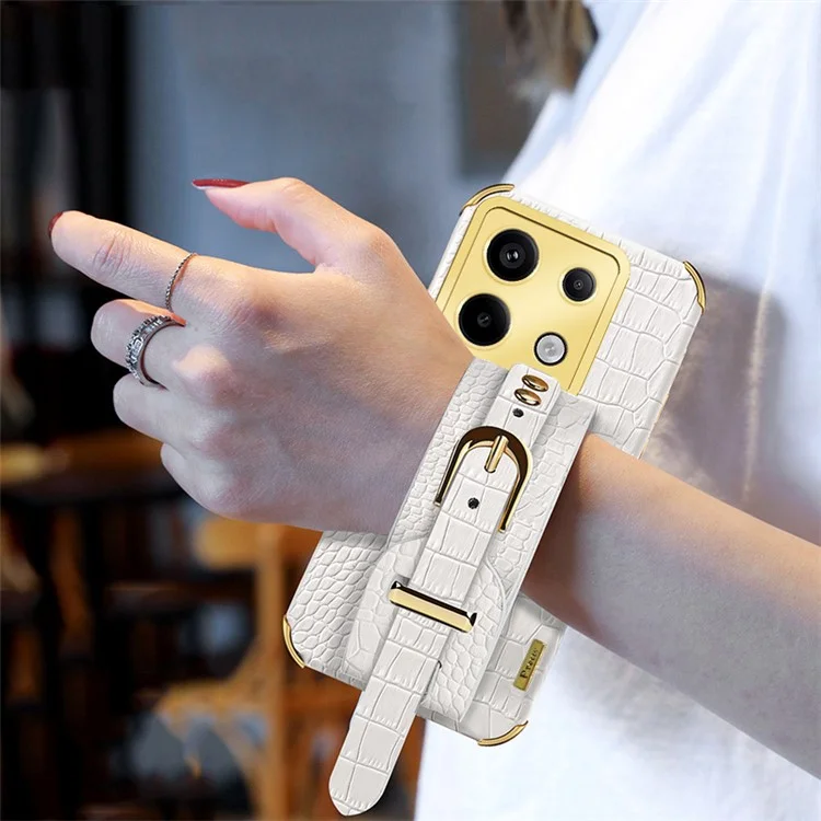 For Xiaomi Redmi Note 13 Pro 5G / Poco X6 5G Case PU Leather+TPU Wristband Phone Cover - White