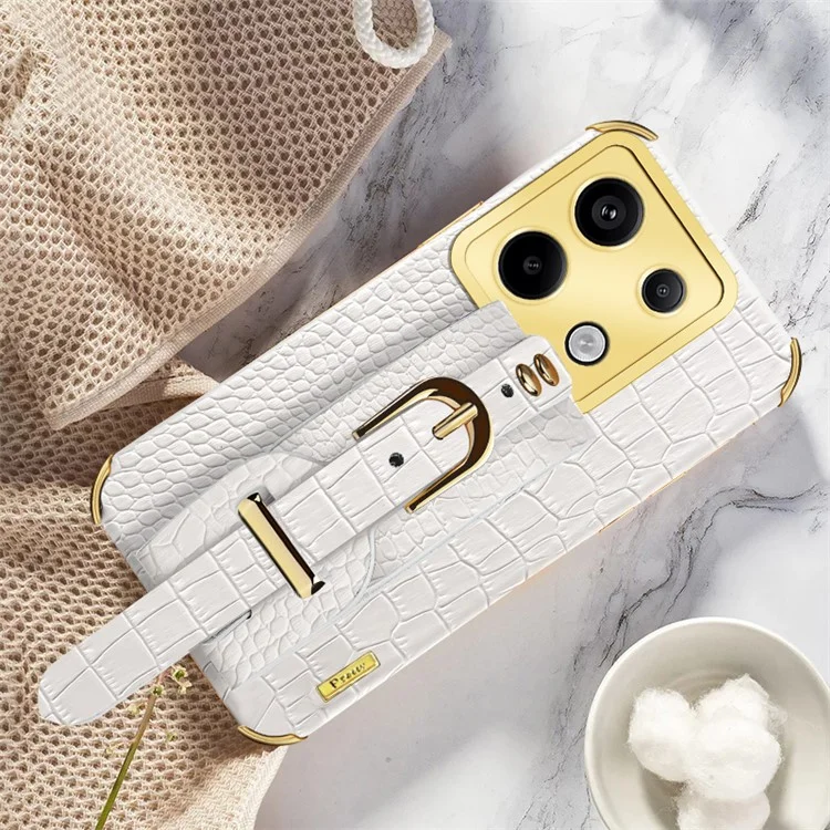 For Xiaomi Redmi Note 13 Pro 5G / Poco X6 5G Case PU Leather+TPU Wristband Phone Cover - White