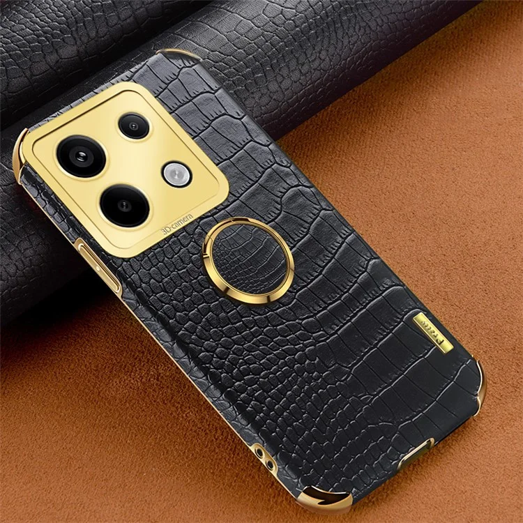 Für Xiaomi Redmi Note 13 Pro 5G / Poco X6 5G Hülle Krokodillederstruktur Leder+TPU Ring Ständer Handyhülle - Schwarz