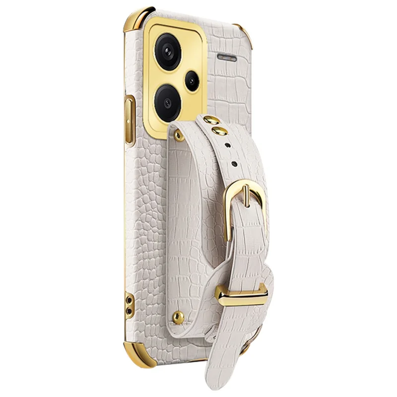 Capa para Xiaomi Redmi Note 13 Pro+ 5G com Textura de Crocodilo e Alça de Punho, Capa de Telemóvel com Revestimento Electrolítico - Branco