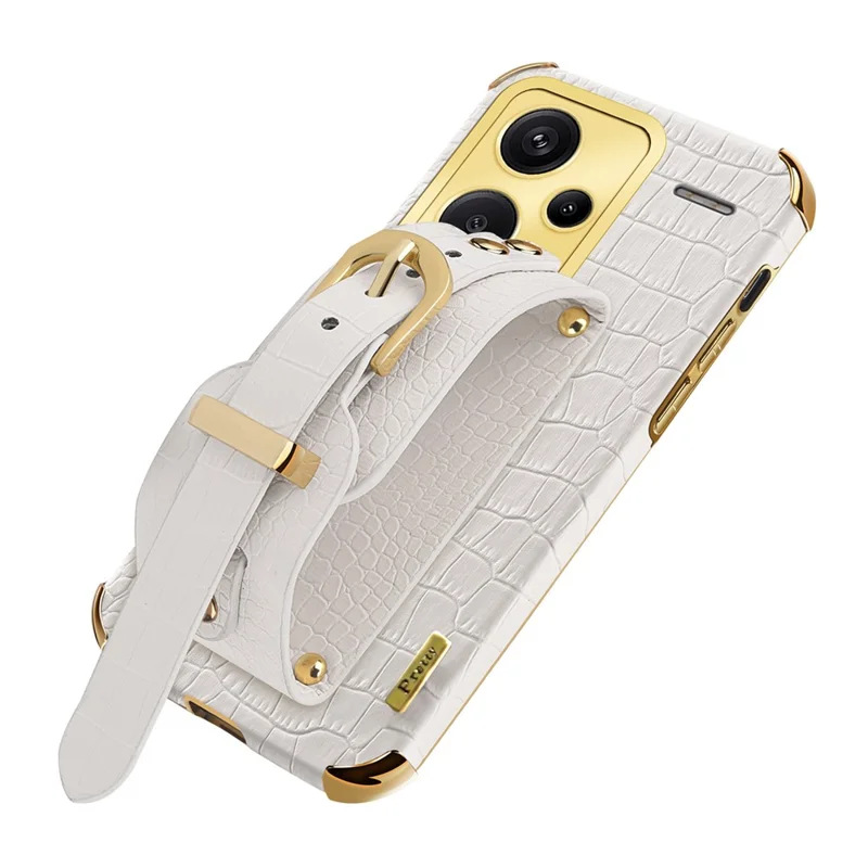 Capa para Xiaomi Redmi Note 13 Pro+ 5G com Textura de Crocodilo e Alça de Punho, Capa de Telemóvel com Revestimento Electrolítico - Branco