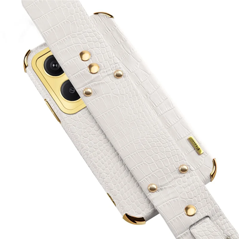 Capa para Xiaomi Redmi Note 13 Pro+ 5G com Textura de Crocodilo e Alça de Punho, Capa de Telemóvel com Revestimento Electrolítico - Branco