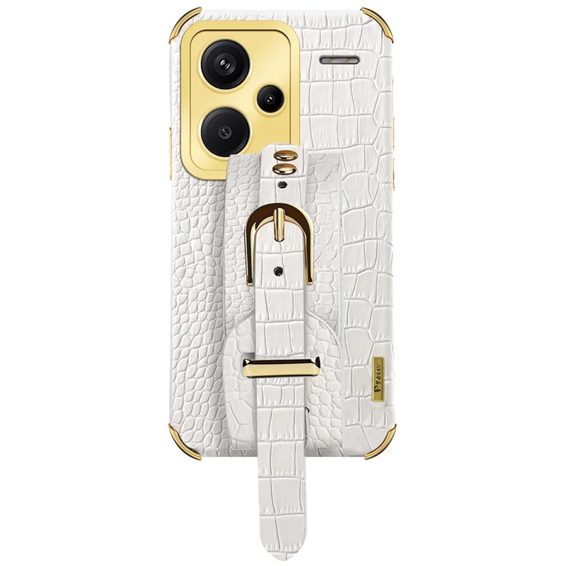 Capa para Xiaomi Redmi Note 13 Pro+ 5G com Textura de Crocodilo e Alça de Punho, Capa de Telemóvel com Revestimento Electrolítico - Branco