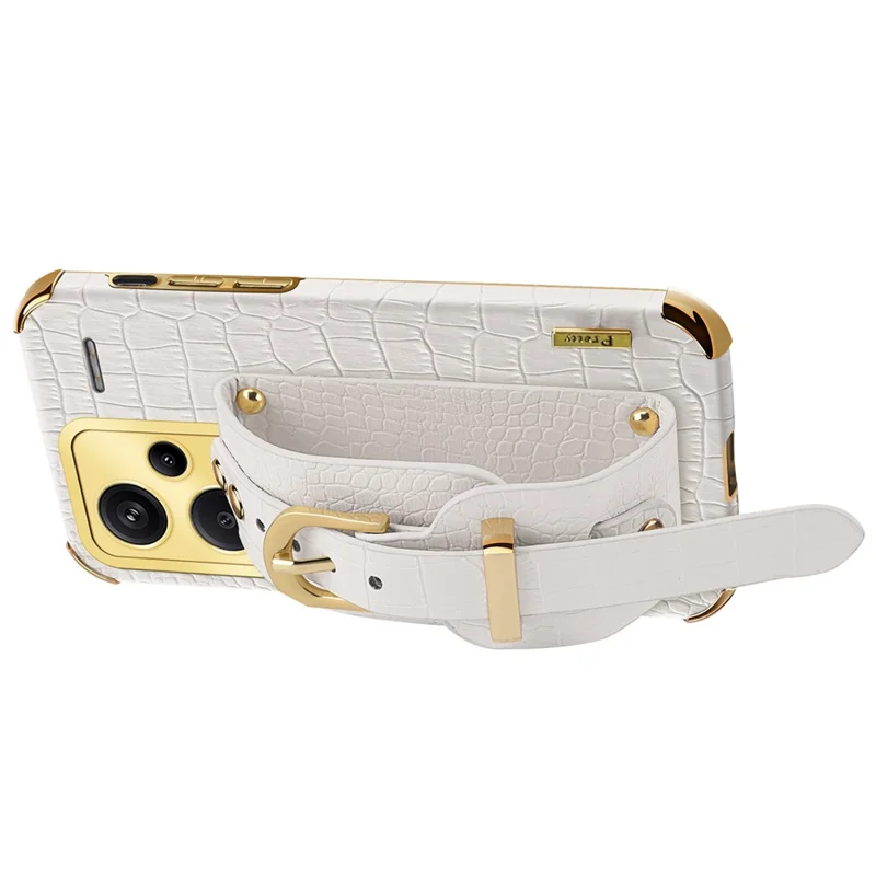 Capa para Xiaomi Redmi Note 13 Pro+ 5G com Textura de Crocodilo e Alça de Punho, Capa de Telemóvel com Revestimento Electrolítico - Branco