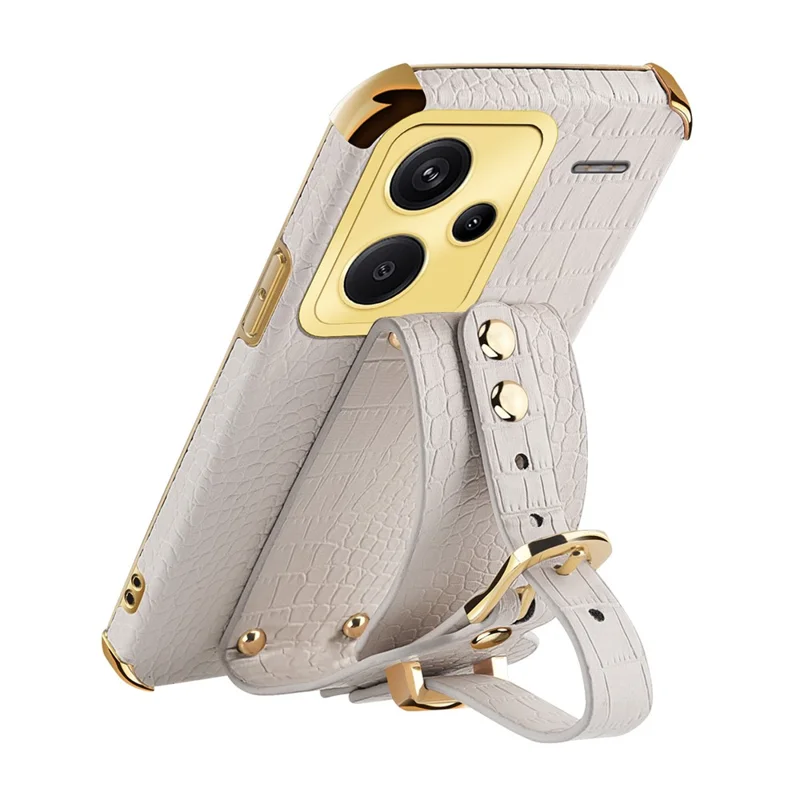 Capa para Xiaomi Redmi Note 13 Pro+ 5G com Textura de Crocodilo e Alça de Punho, Capa de Telemóvel com Revestimento Electrolítico - Branco