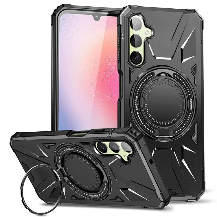 For Samsung Galaxy A24 4G (162.1 x 77.6 x 8.3mm) /  A25 5G (Global) (161.0 x 76.5 x 8.3mm) Case Rotatable Kickstand Phone Cover - Black