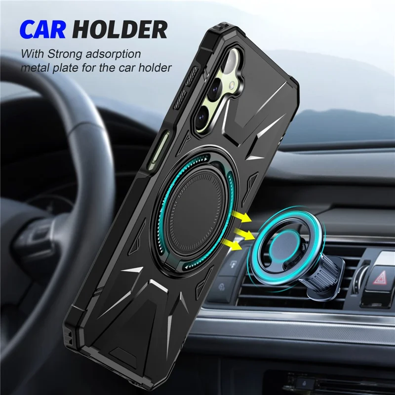 For Samsung Galaxy A24 4G (162.1 x 77.6 x 8.3mm) /  A25 5G (Global) (161.0 x 76.5 x 8.3mm) Case Rotatable Kickstand Phone Cover - Black