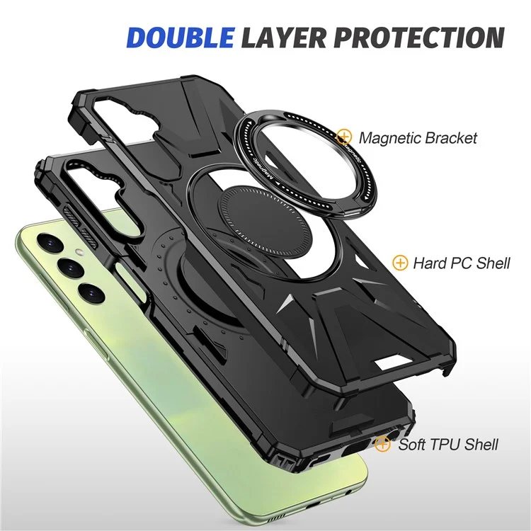 For Samsung Galaxy A24 4G (162.1 x 77.6 x 8.3mm) /  A25 5G (Global) (161.0 x 76.5 x 8.3mm) Case Rotatable Kickstand Phone Cover - Black