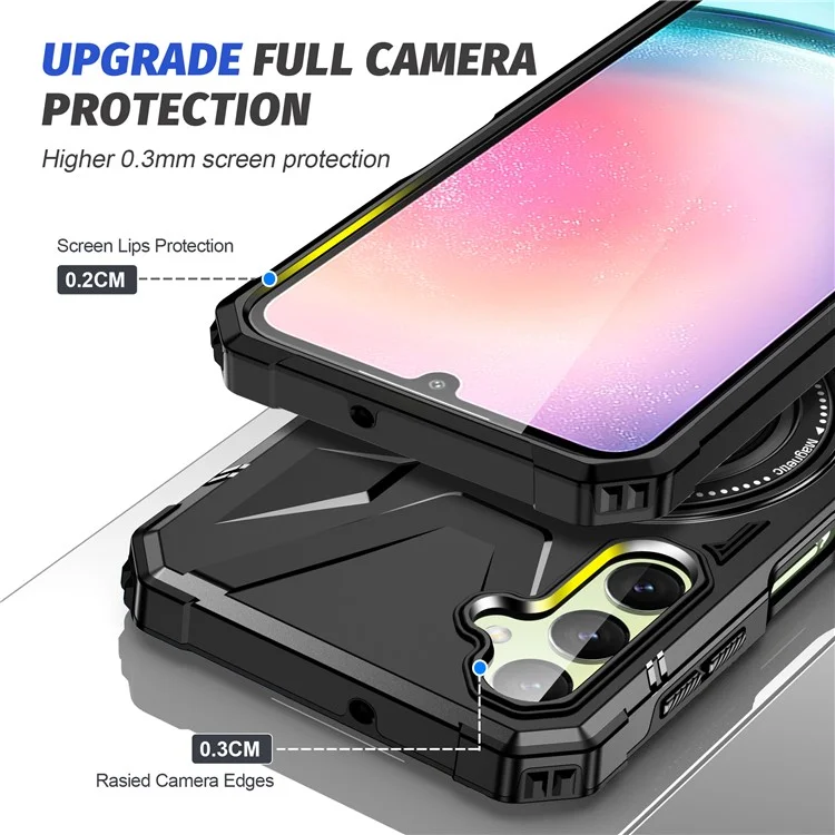 For Samsung Galaxy A24 4G (162.1 x 77.6 x 8.3mm) /  A25 5G (Global) (161.0 x 76.5 x 8.3mm) Case Rotatable Kickstand Phone Cover - Black