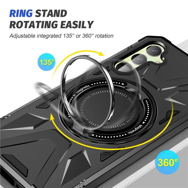 For Samsung Galaxy A24 4G (162.1 x 77.6 x 8.3mm) /  A25 5G (Global) (161.0 x 76.5 x 8.3mm) Case Rotatable Kickstand Phone Cover - Black