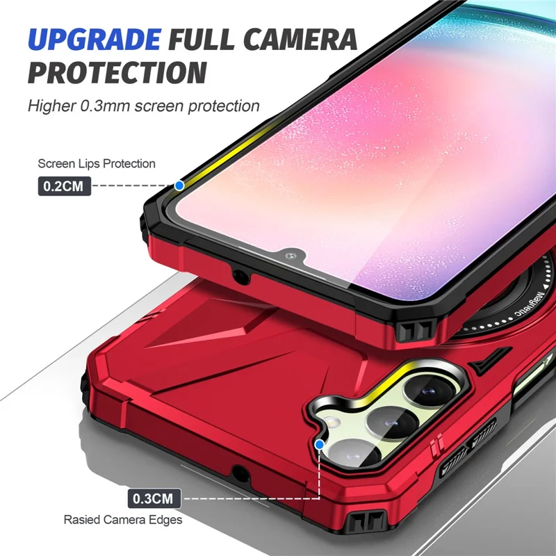 For Samsung Galaxy A24 4G (162.1 x 77.6 x 8.3mm) /  A25 5G (Global) (161.0 x 76.5 x 8.3mm) Case Rotatable Kickstand Phone Cover - Red