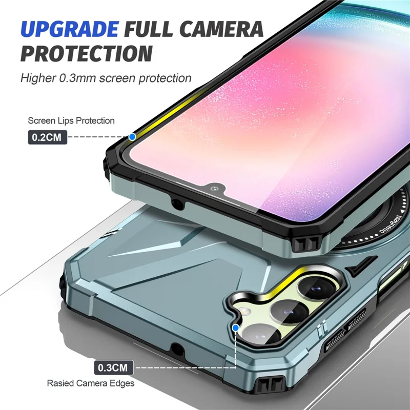 For Samsung Galaxy A24 4G (162.1 x 77.6 x 8.3mm) /  A25 5G (Global) (161.0 x 76.5 x 8.3mm) Case Rotatable Kickstand Phone Cover - Green