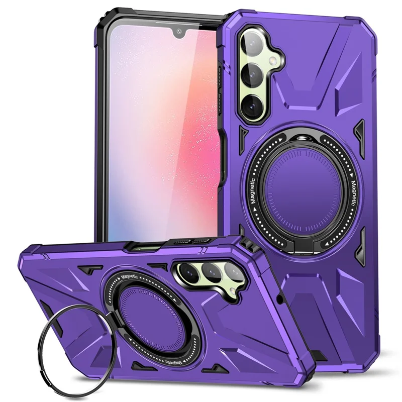 For Samsung Galaxy A24 4G (162.1 x 77.6 x 8.3mm) /  A25 5G (Global) (161.0 x 76.5 x 8.3mm) Case Rotatable Kickstand Phone Cover - Purple