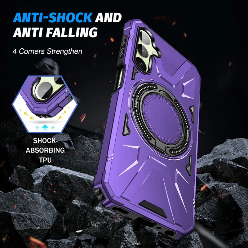 For Samsung Galaxy A24 4G (162.1 x 77.6 x 8.3mm) /  A25 5G (Global) (161.0 x 76.5 x 8.3mm) Case Rotatable Kickstand Phone Cover - Purple