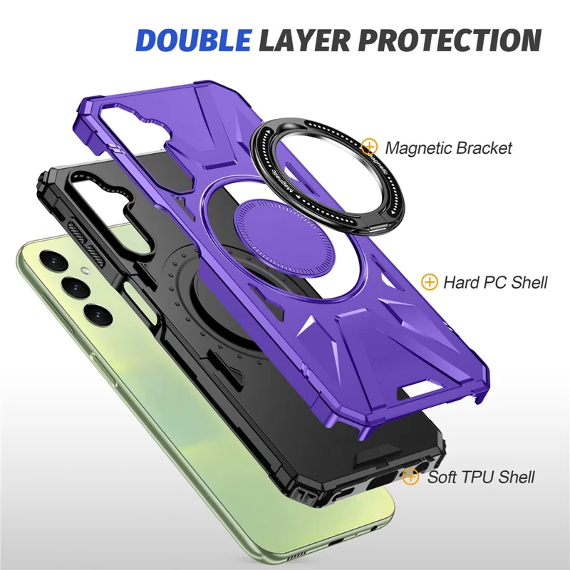 For Samsung Galaxy A24 4G (162.1 x 77.6 x 8.3mm) /  A25 5G (Global) (161.0 x 76.5 x 8.3mm) Case Rotatable Kickstand Phone Cover - Purple