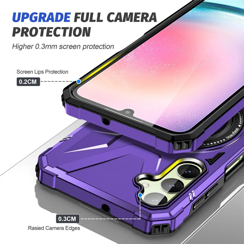 For Samsung Galaxy A24 4G (162.1 x 77.6 x 8.3mm) /  A25 5G (Global) (161.0 x 76.5 x 8.3mm) Case Rotatable Kickstand Phone Cover - Purple