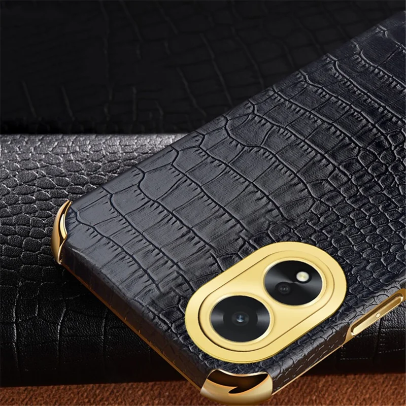 For Oppo A38 4G Case PU Leather+TPU Electroplated Phone Cover (Crocodile Texture) - Green