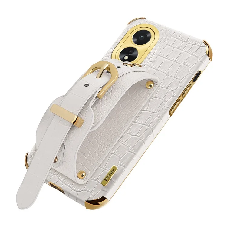 Per il caso Oppo A38 4G Elettroplaccatura in pelle+TPU Cover telefonica con cinturino da polso - Bianco