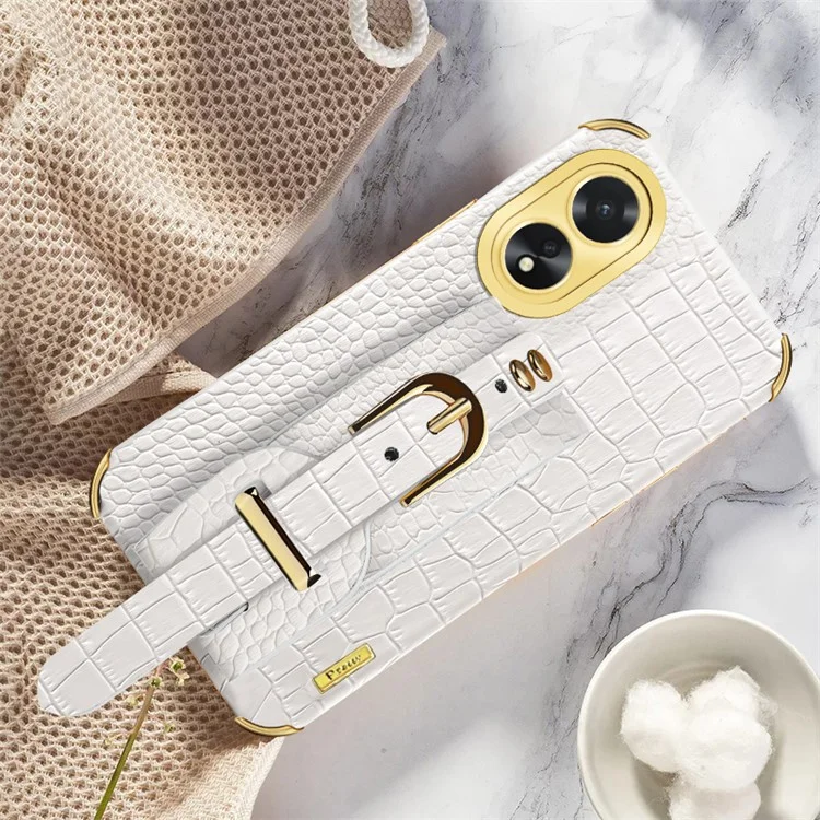 Per il caso Oppo A38 4G Elettroplaccatura in pelle+TPU Cover telefonica con cinturino da polso - Bianco