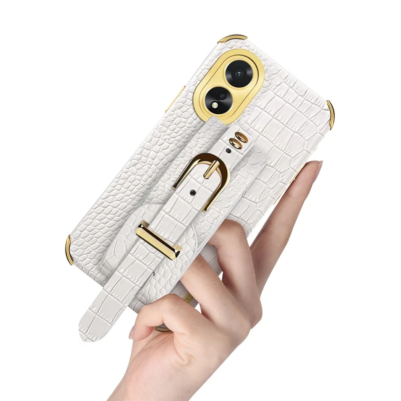 For Oppo A38 4G Case Electroplating Leather+TPU Phone Cover with Wristband - Green