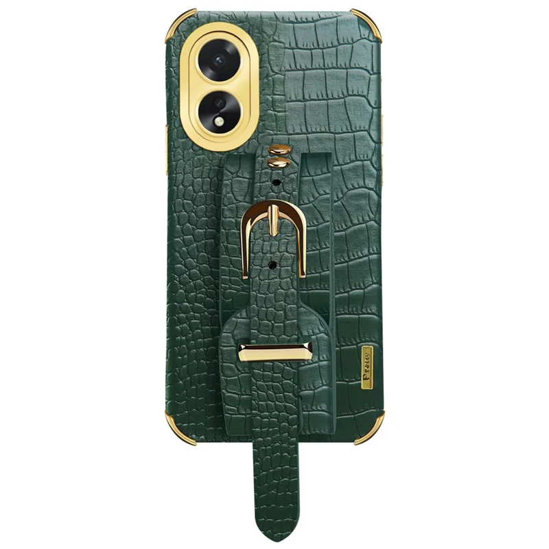 For Oppo A38 4G Case Electroplating Leather+TPU Phone Cover with Wristband - Green