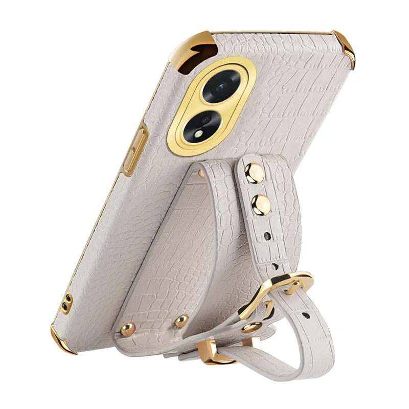 For Oppo A38 4G Case Electroplating Leather+TPU Phone Cover with Wristband - Green