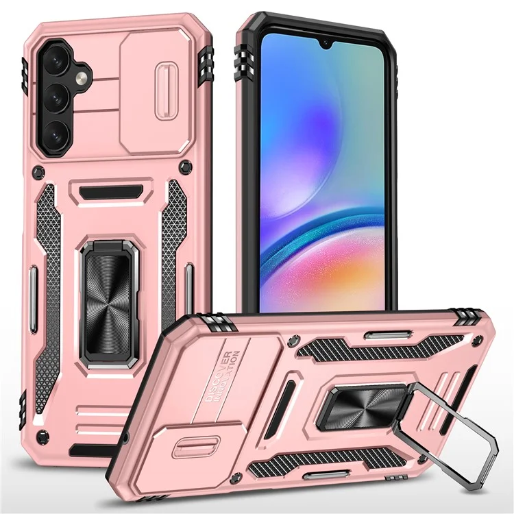 Armor Series For Samsung Galaxy A05s 4G Case Slide Lens Shield PC+TPU Anti-fall Phone Cover - Rose Gold