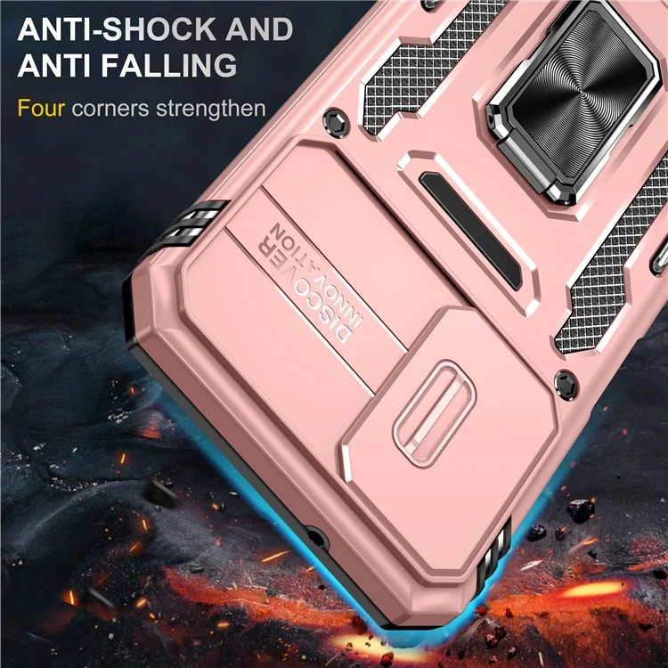 Armor Series For Samsung Galaxy A05s 4G Case Slide Lens Shield PC+TPU Anti-fall Phone Cover - Rose Gold