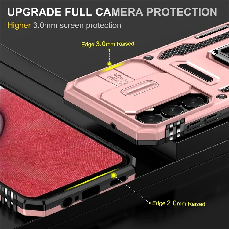 Armor Series For Samsung Galaxy A05s 4G Case Slide Lens Shield PC+TPU Anti-fall Phone Cover - Rose Gold