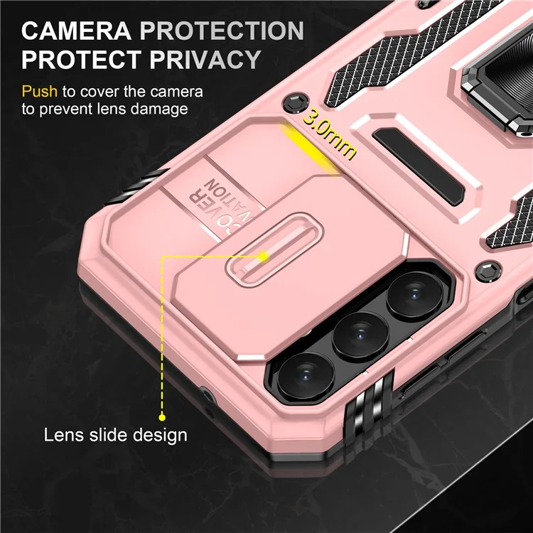 Armor Series For Samsung Galaxy A05s 4G Case Slide Lens Shield PC+TPU Anti-fall Phone Cover - Rose Gold