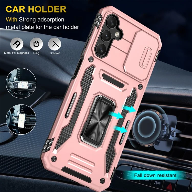 Armor Series For Samsung Galaxy A05s 4G Case Slide Lens Shield PC+TPU Anti-fall Phone Cover - Rose Gold