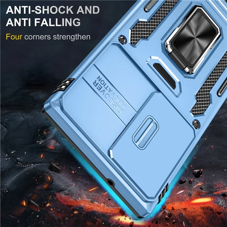 Чехол для Samsung Galaxy S24 Ultra из серии Armor с защитой объектива, ударопрочный ПК + ТПУ с подставкой - светло-синий