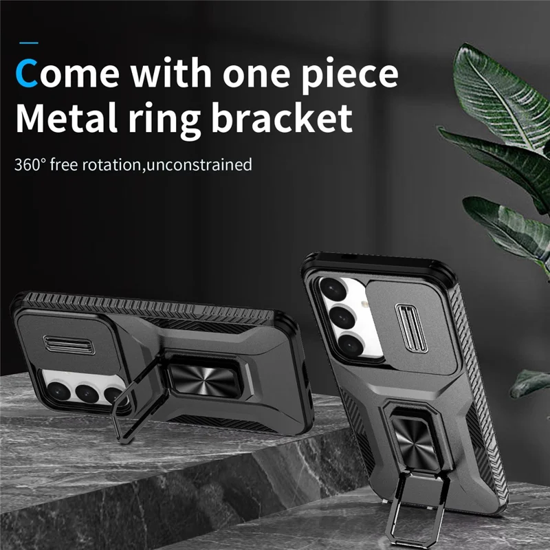 Zwart telefoonhoesje voor Samsung Galaxy S24+ met standaard, schuifbare lensbescherming - Black