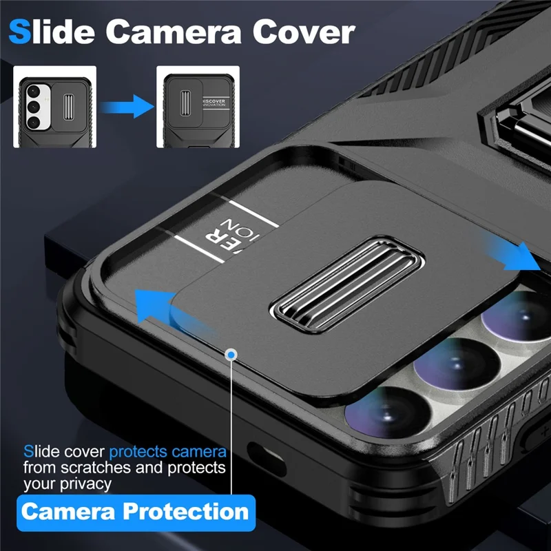 Zwart telefoonhoesje voor Samsung Galaxy S24+ met standaard, schuifbare lensbescherming - Black