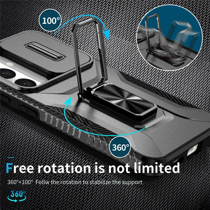 Zwart telefoonhoesje voor Samsung Galaxy S24+ met standaard, schuifbare lensbescherming - Black